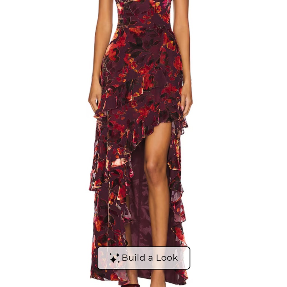 Amanda Uprichard Asymmetrical Dress - Burgundy and Black Floral